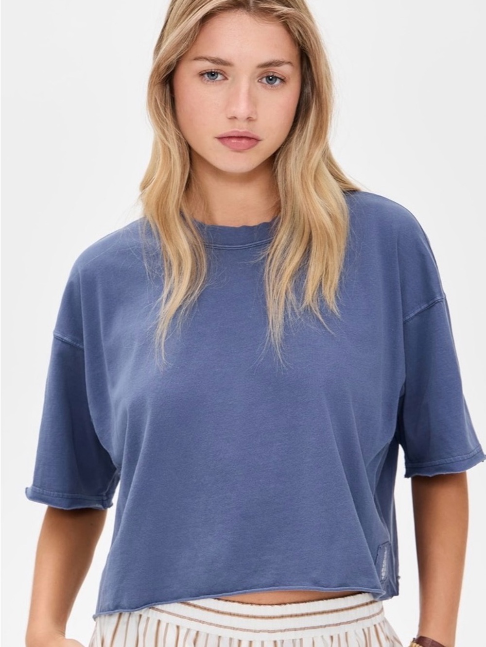 FP Movement by Free People Washed Blue Cropped Short Sleeve Tee - Picture 12 of 13